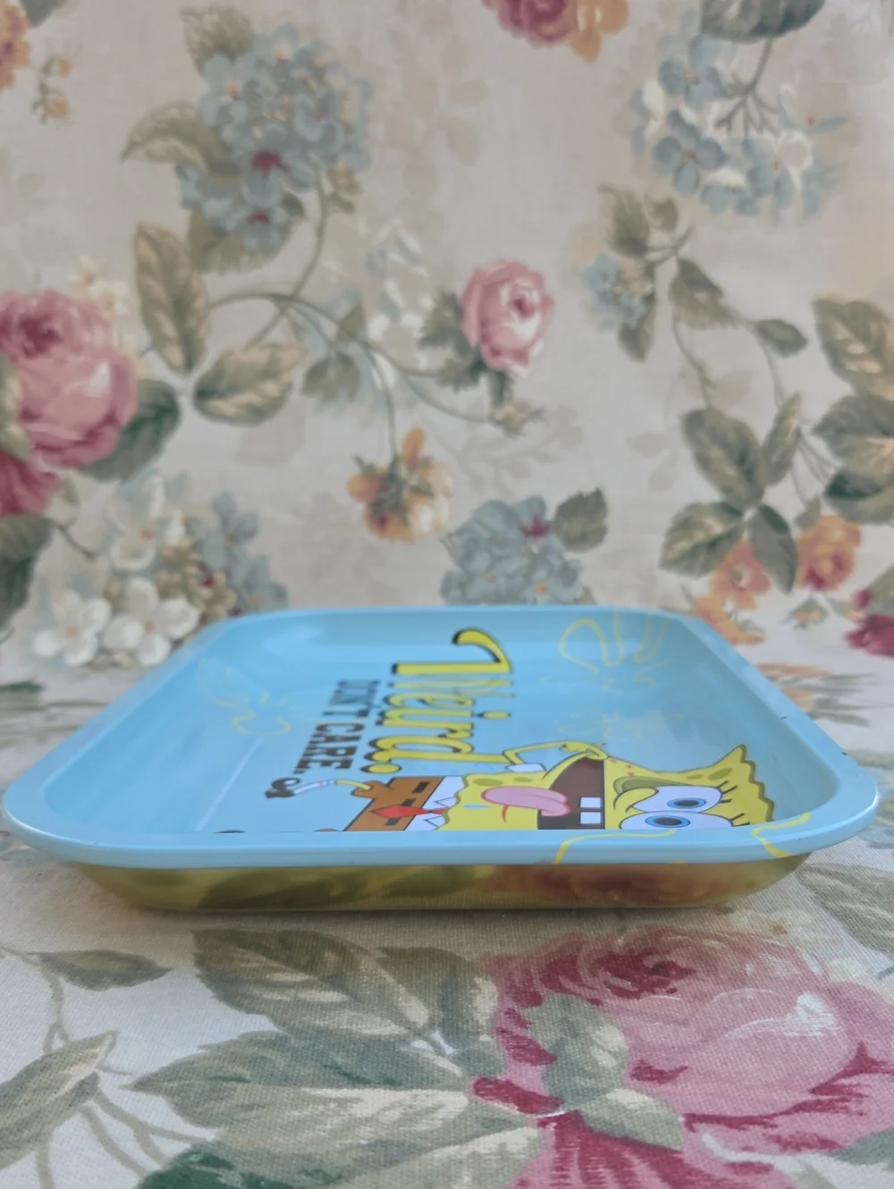 Sponge Bob 'Weird Don't Care' Light Blue Serving Meral Tray 11.5